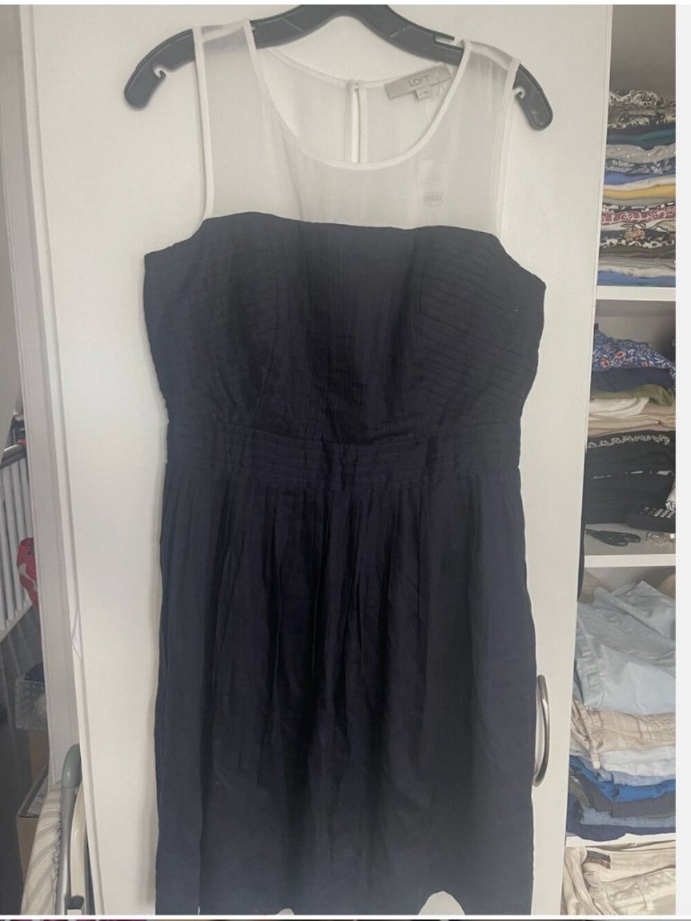 NWT ANN TAYLOR LOFT *NAVY/WHITE FIT-N-FLARE DRESS Size 8 Cotton N